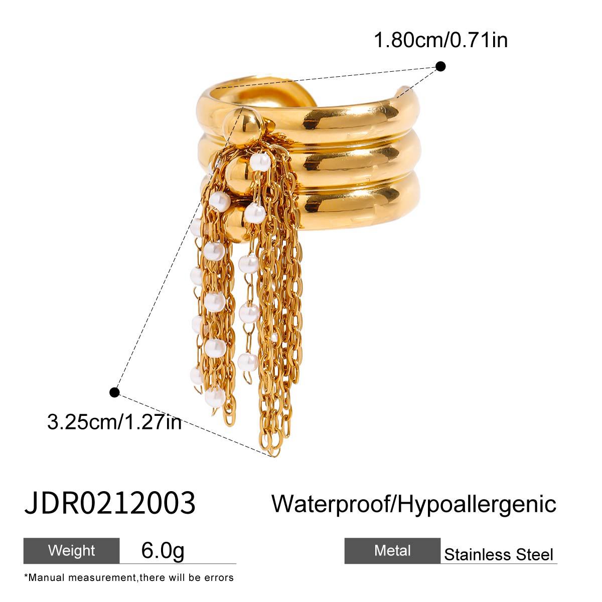 Elegant Geometric Stainless Steel Ring with Pearl Inlay Plated Finish for Women