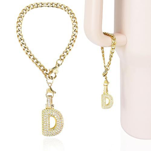 Cubic Zirconia Inlaid Brass Letter Charm Bar with Plated Finish