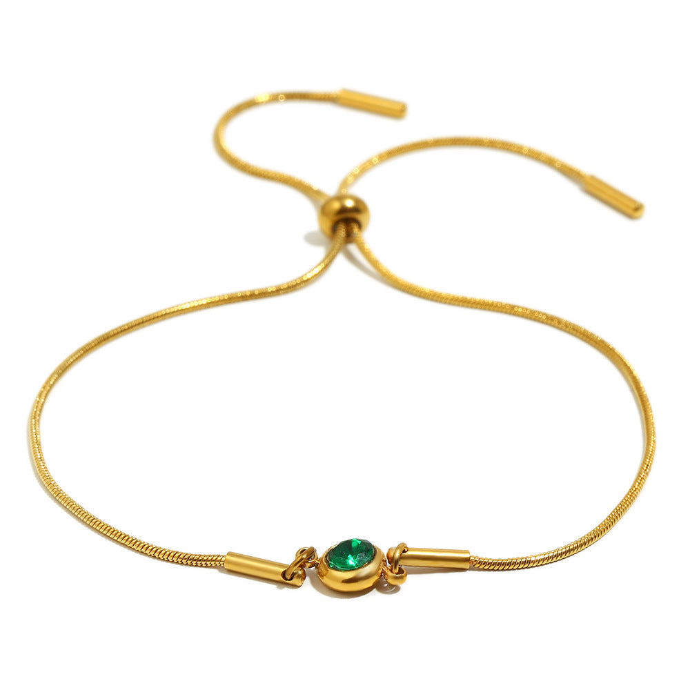 Bracciale alla moda geometrico in acciaio inossidabile con placcatura in oro 18 carati e catena a serpente regolabile con accenti di zirconi rotondi