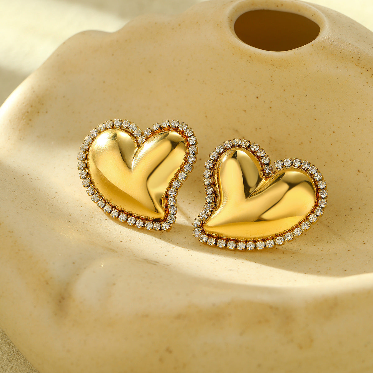 Fashionable Heart-Shaped and Star-Shaped Hollow Stainless Steel Earrings with Rhinestone Inlay for Women