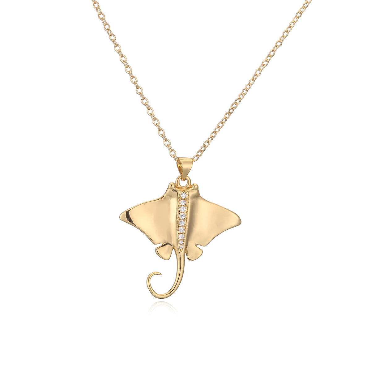 Minimalist Gold Plated Brass Cubic Zirconia Turtle Pendant Necklace for Women