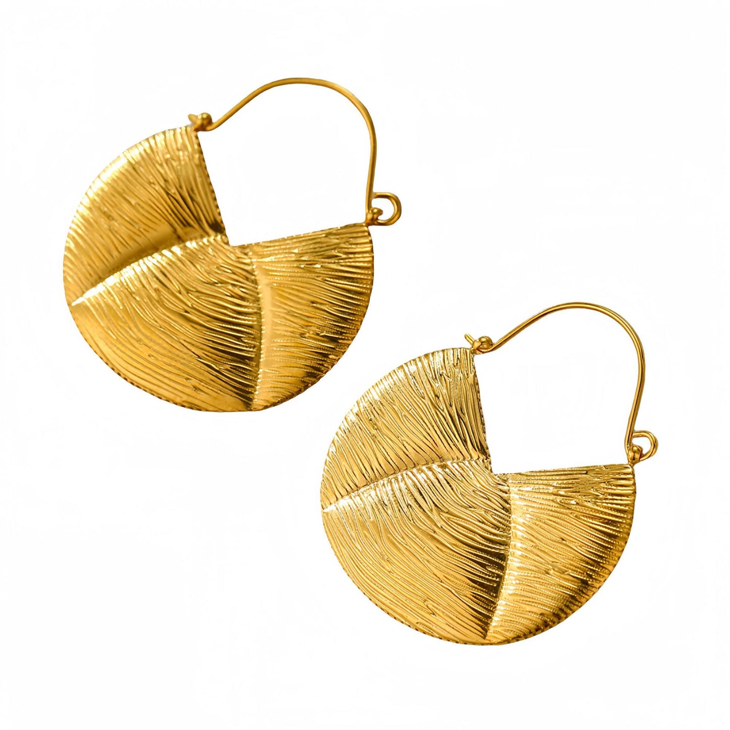 Pendientes de moda de oro chapado en acero inoxidable geométricos vintage con diseño plisado texturizado para mujer