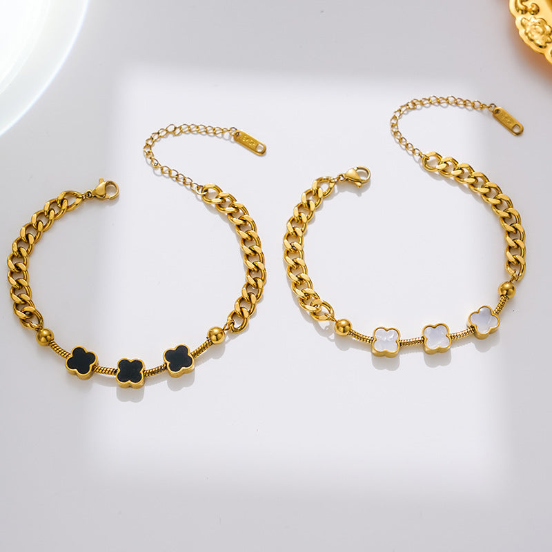 Minimalist Fashion Clover Bracelet for Women in Titanium Steel with Vacuum Plating Hypoallergenic Finish