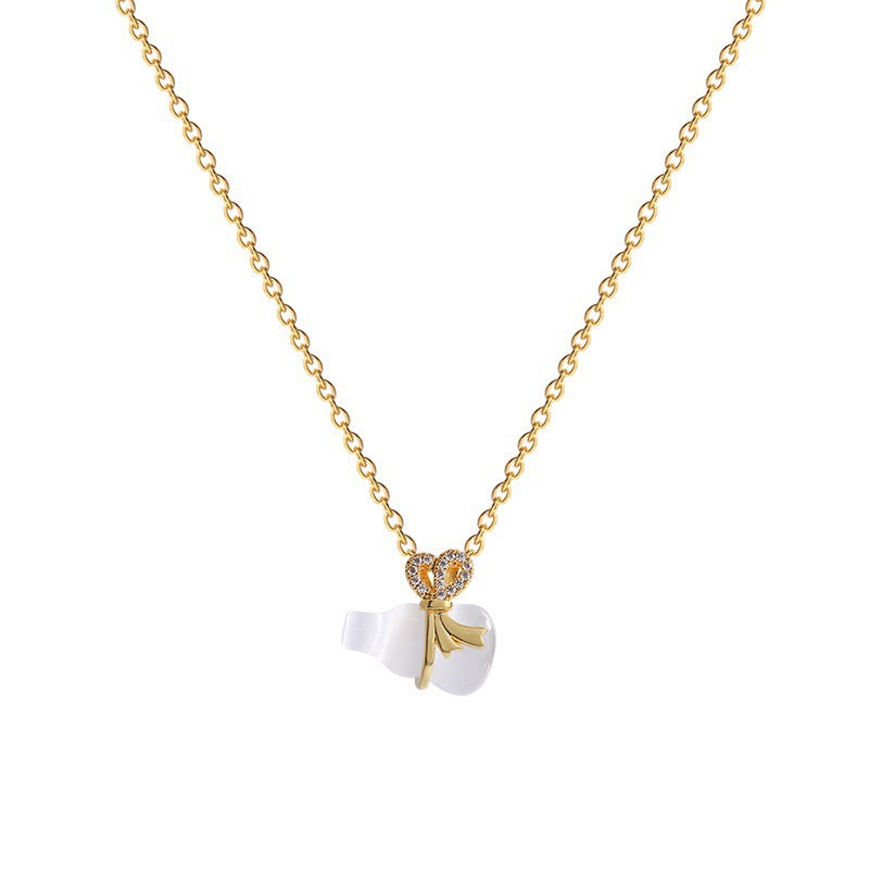 Collana con Pendente a Zucca in Giada Geometrica di Ispirazione Etnica da Donna in Acciaio al Titanio con Finitura Placcata, Catena Minimalista per Clavicole