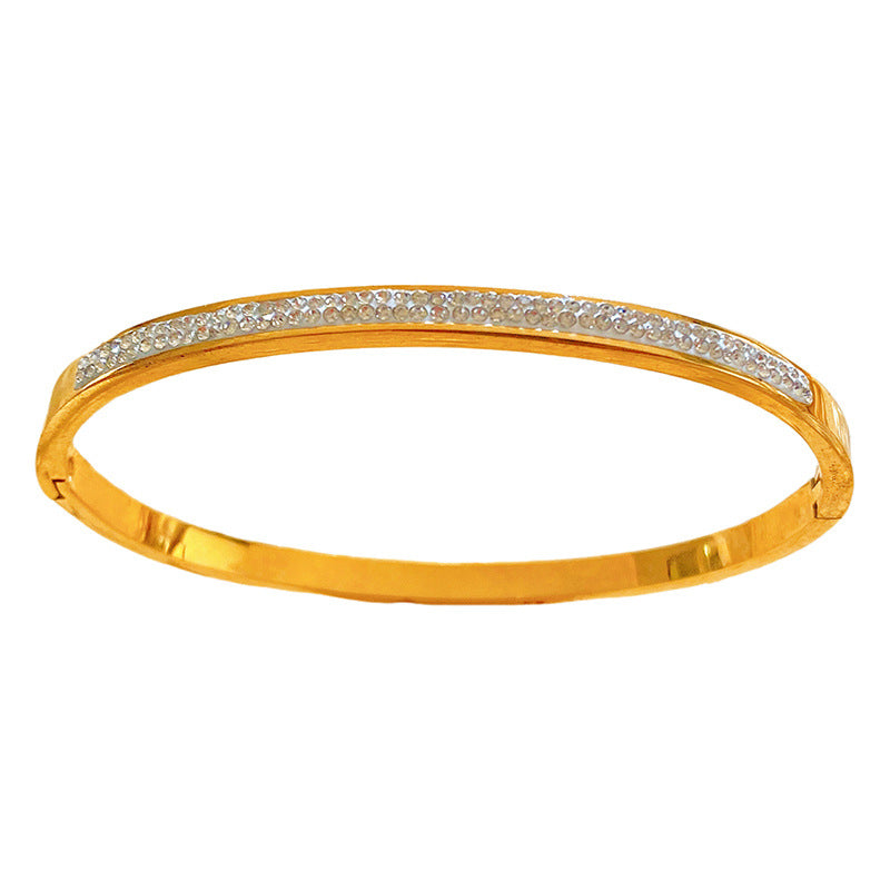 Minimalist Titanium Steel Plated Bracelet with Double Row Rhinestones and Starry Pattern