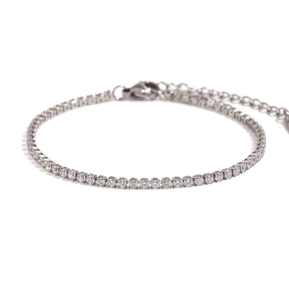 Minimalist Geometric Stainless Steel Plated 18K Gold Women's Bracelet with Micro-Paved Zirconia
