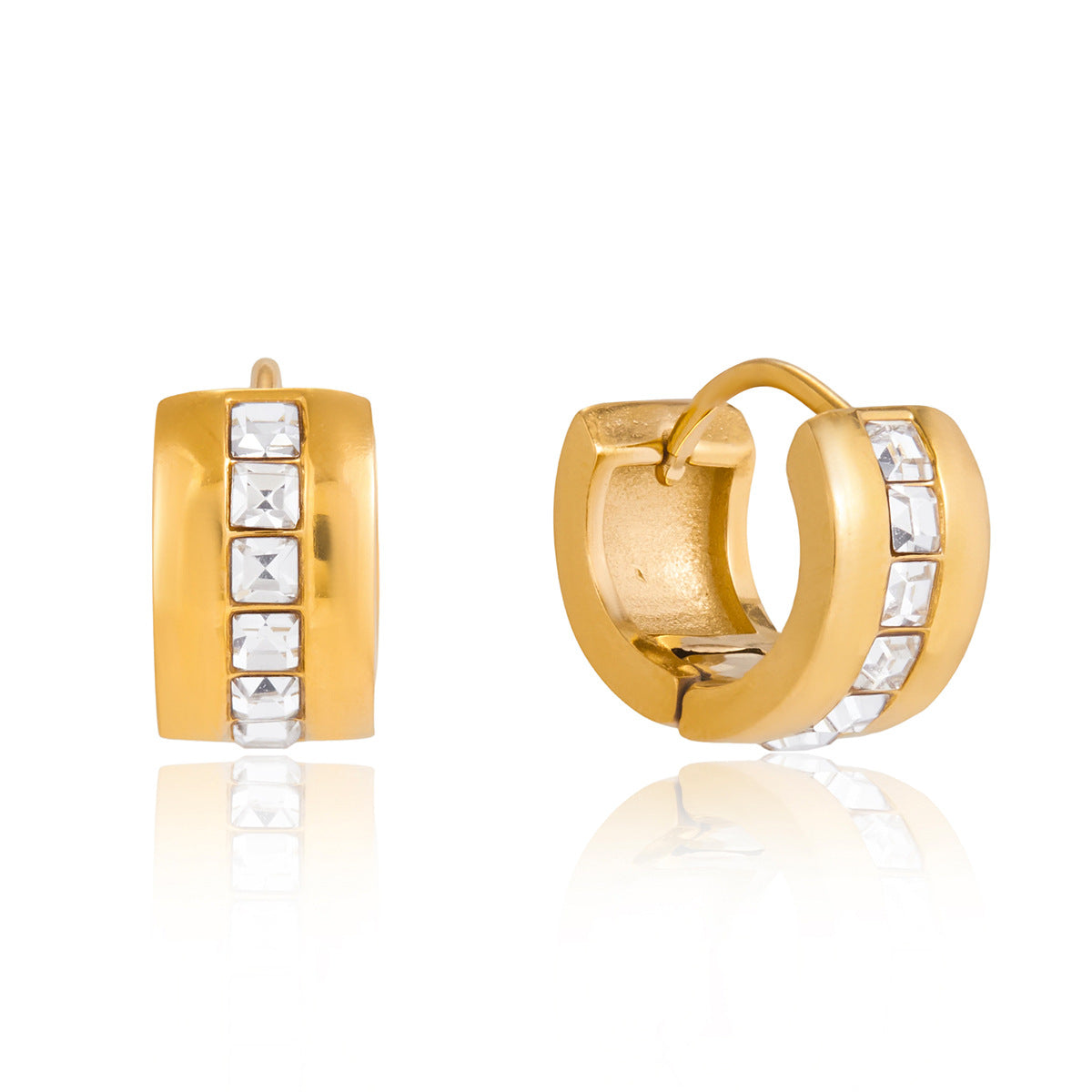Elegant Geometric Round Stainless Steel Plated Cubic Zirconia Hoop Earrings for Women