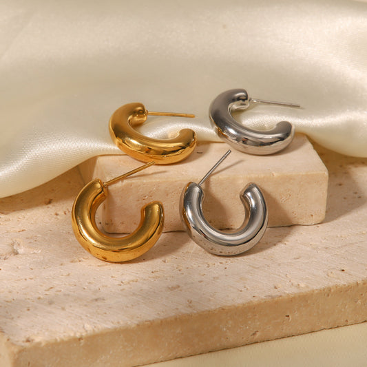 Orecchini da donna minimalisti a C cavi in acciaio inossidabile con finitura galvanizzata e design geometrico