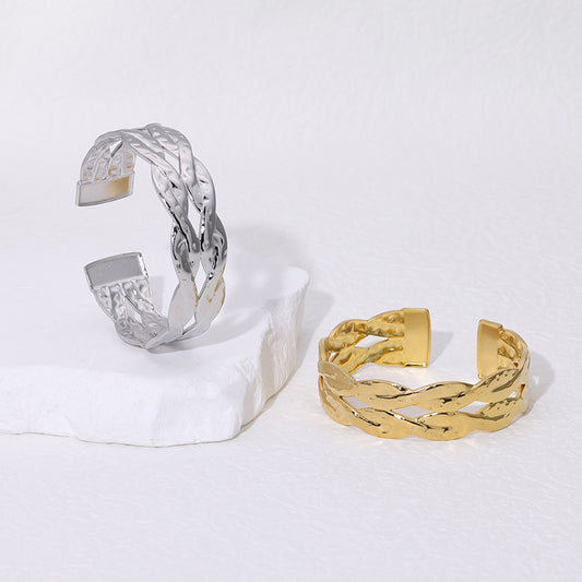 Minimalist French Vintage Titanium Steel Braided Texture Bracelet in Stainless Steel with Plating Finish
