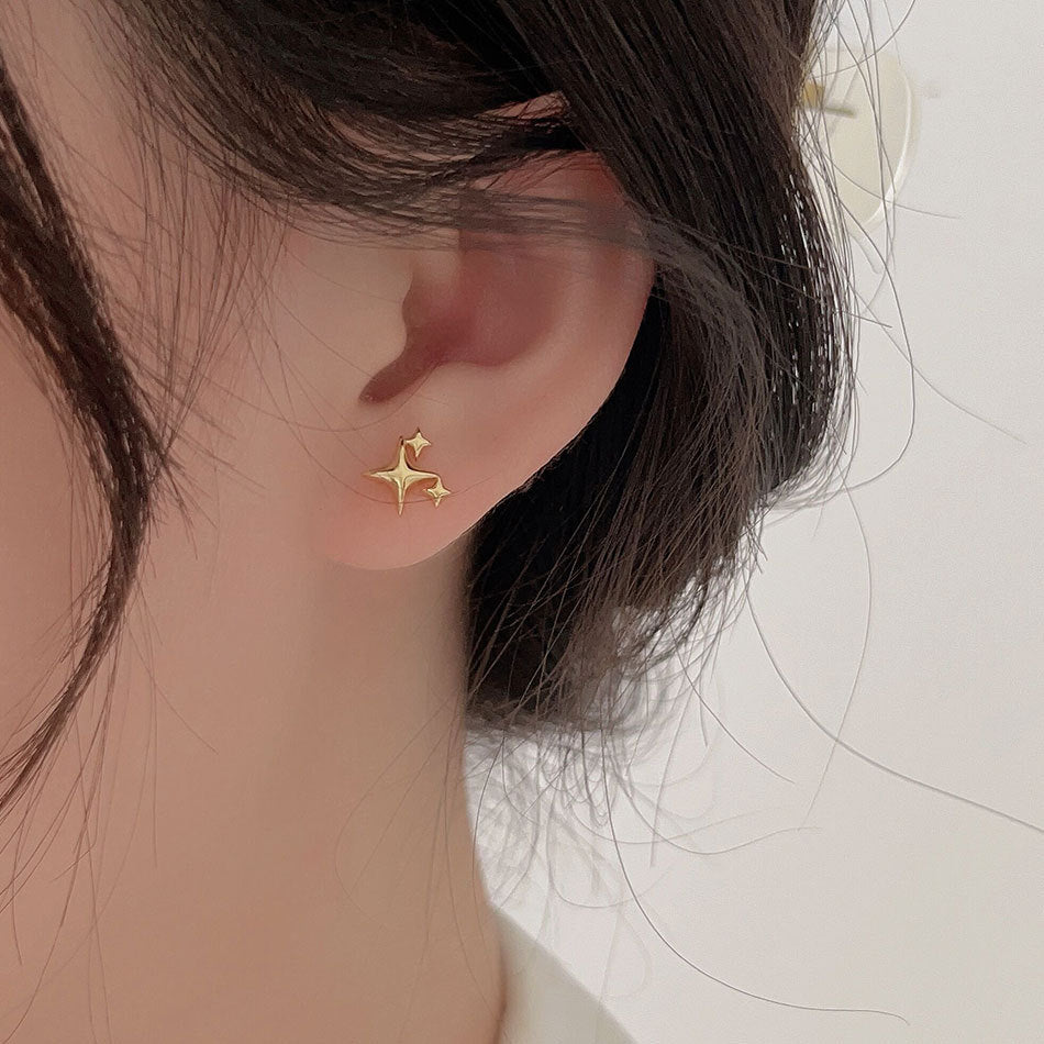 Minimalist Star-Shaped 925 Sterling Silver Stud Earrings with Plated Finish and Geometric Faceted Design