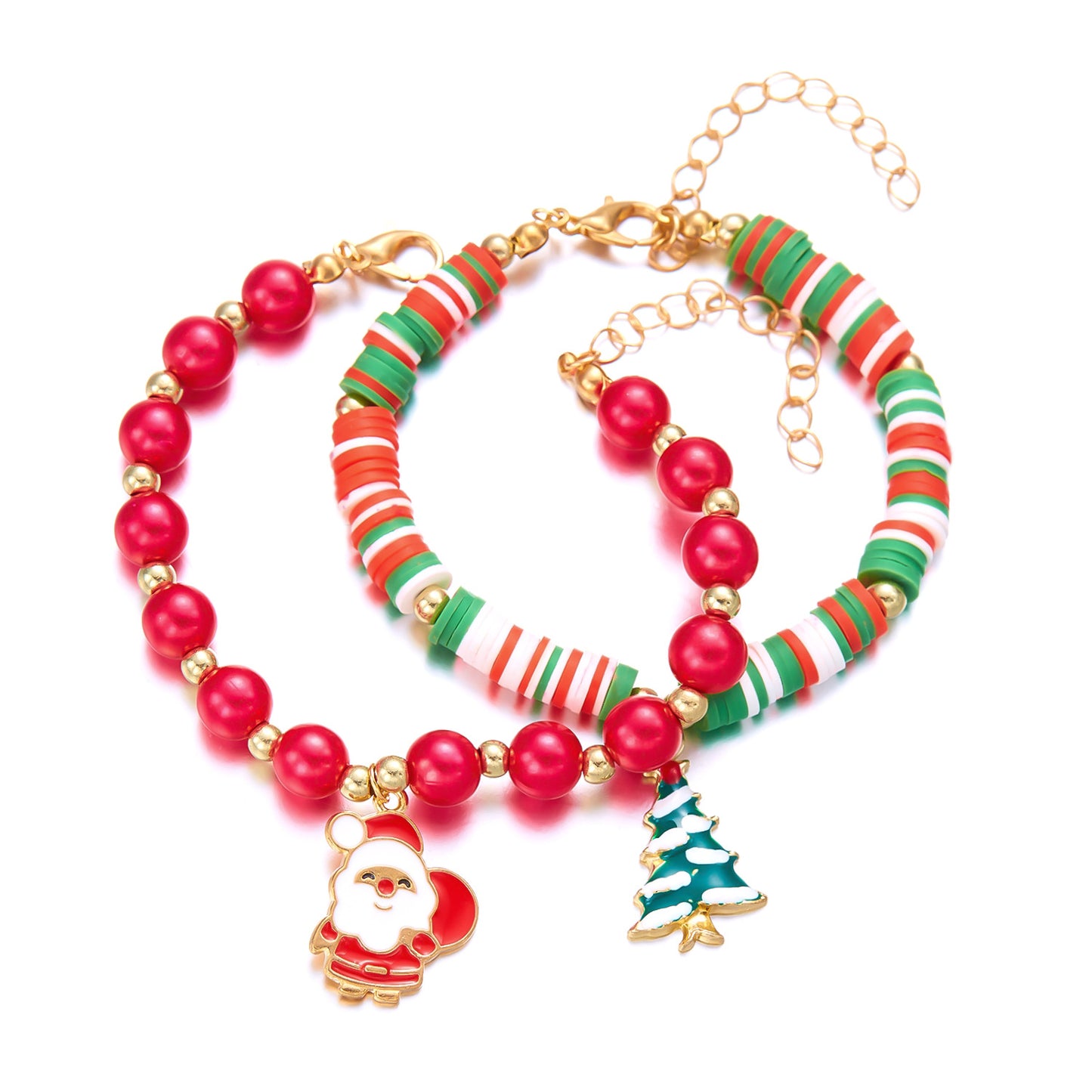 Juego de pulseras elásticas Fashion-Commuter con cuentas de arcilla polimérica con dijes de Papá Noel, copos de nieve y renos para mujer