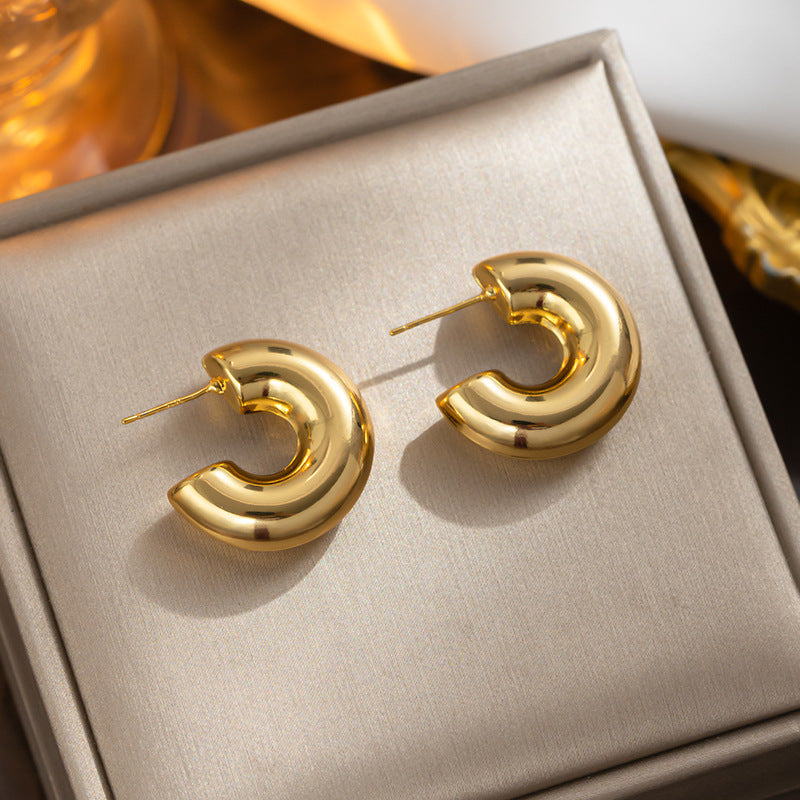 Pendientes de Aro Minimalistas Geométricos de Cilindro Hueco para Mujer, Chapados en Oro de 18K, de Acero de Titanio, Joyería de Moda para el Día a Día