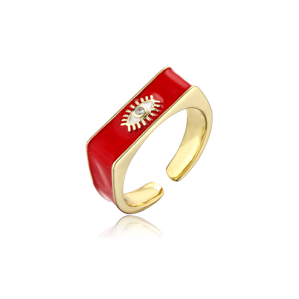 Gold Drip Oil Geometric Brass Ring with Micro-inlaid Cubic Zirconia for Women