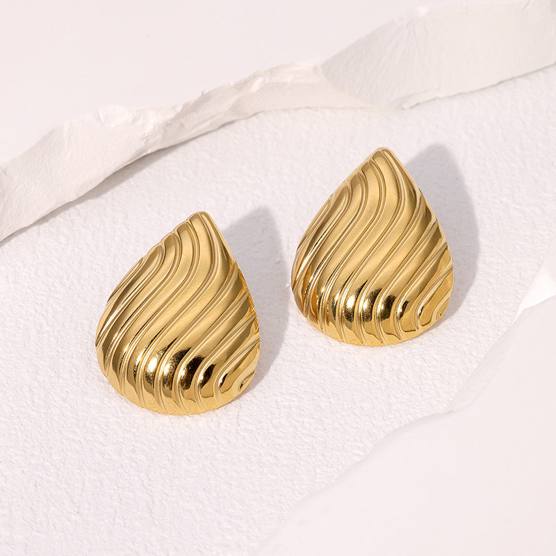 Minimalist French-Style Drip-Shaped Stainless Steel Earrings with Gold Plating for Women