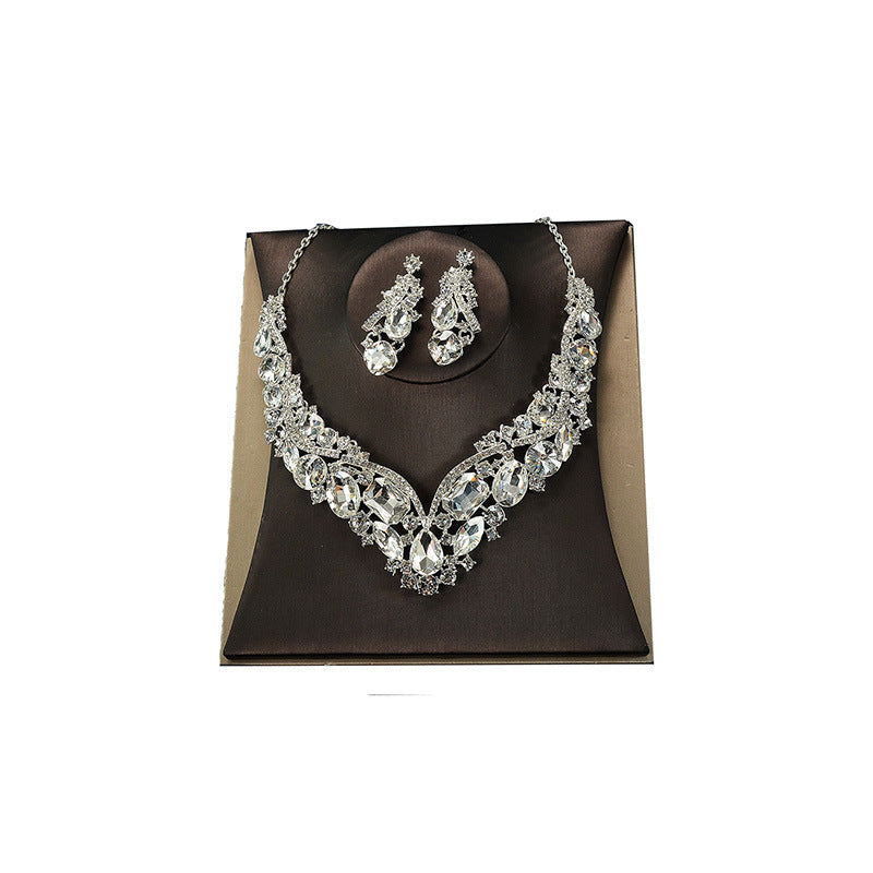 Elegant Floral Alloy Plated Rhinestone Crystal Jewelry Set with Singapore Chain for Women