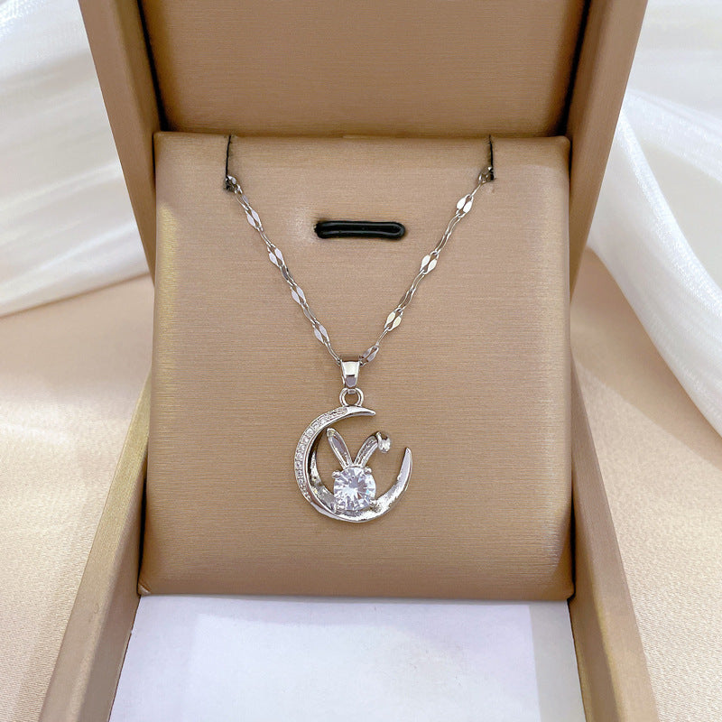 Collana con Pendente Coniglio Minimalista in Acciaio Inossidabile con Design Circolare Geometrico per Donna e Uomo