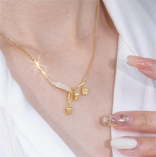 Elegant Orchid Bell Flower Pendant Necklace in Titanium Steel with O-Chain for Women Minimalist Luxury Style
