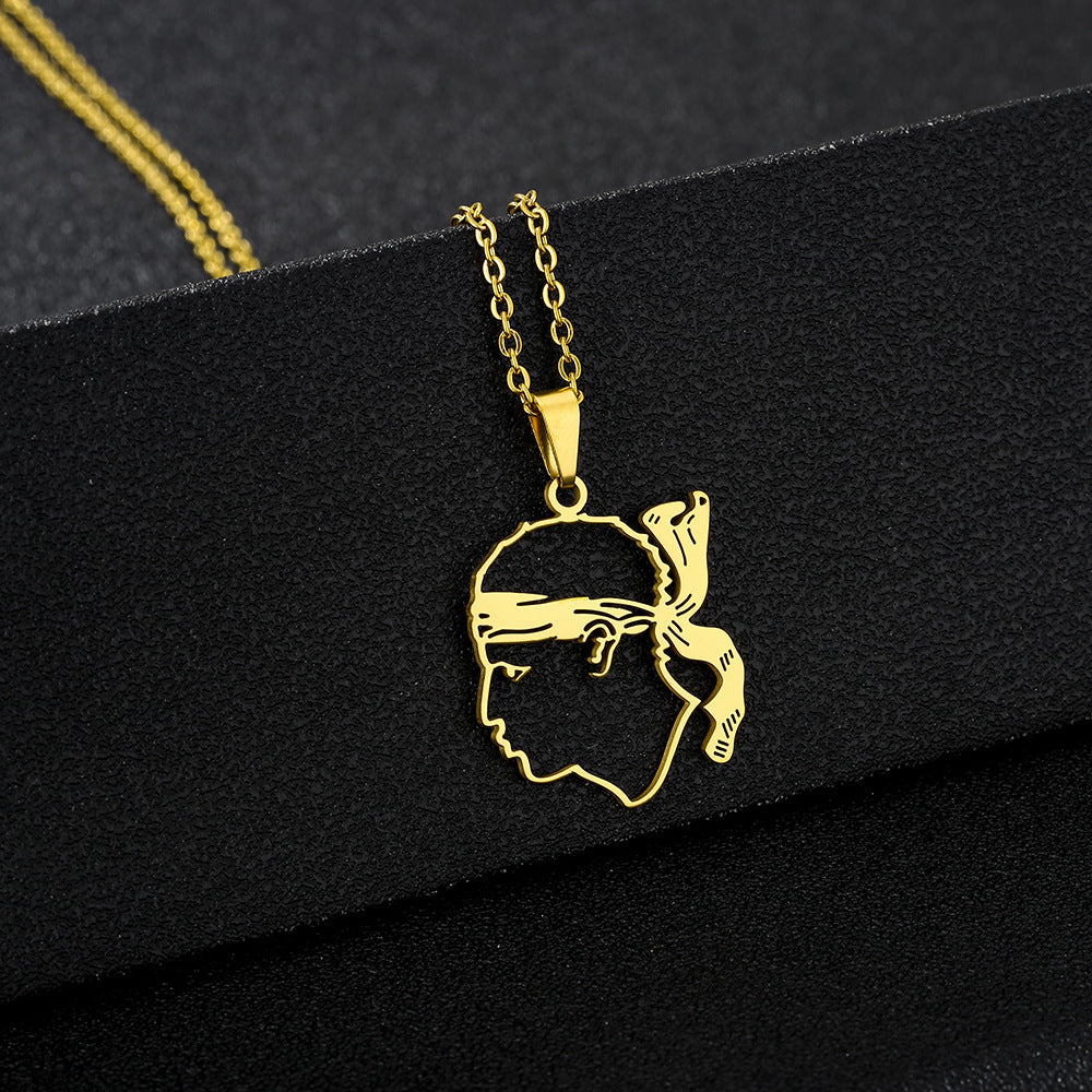 Collar con colgante de emblema geométrico de la región de Córcega en acero inoxidable con acabado chapado para uso casual unisex