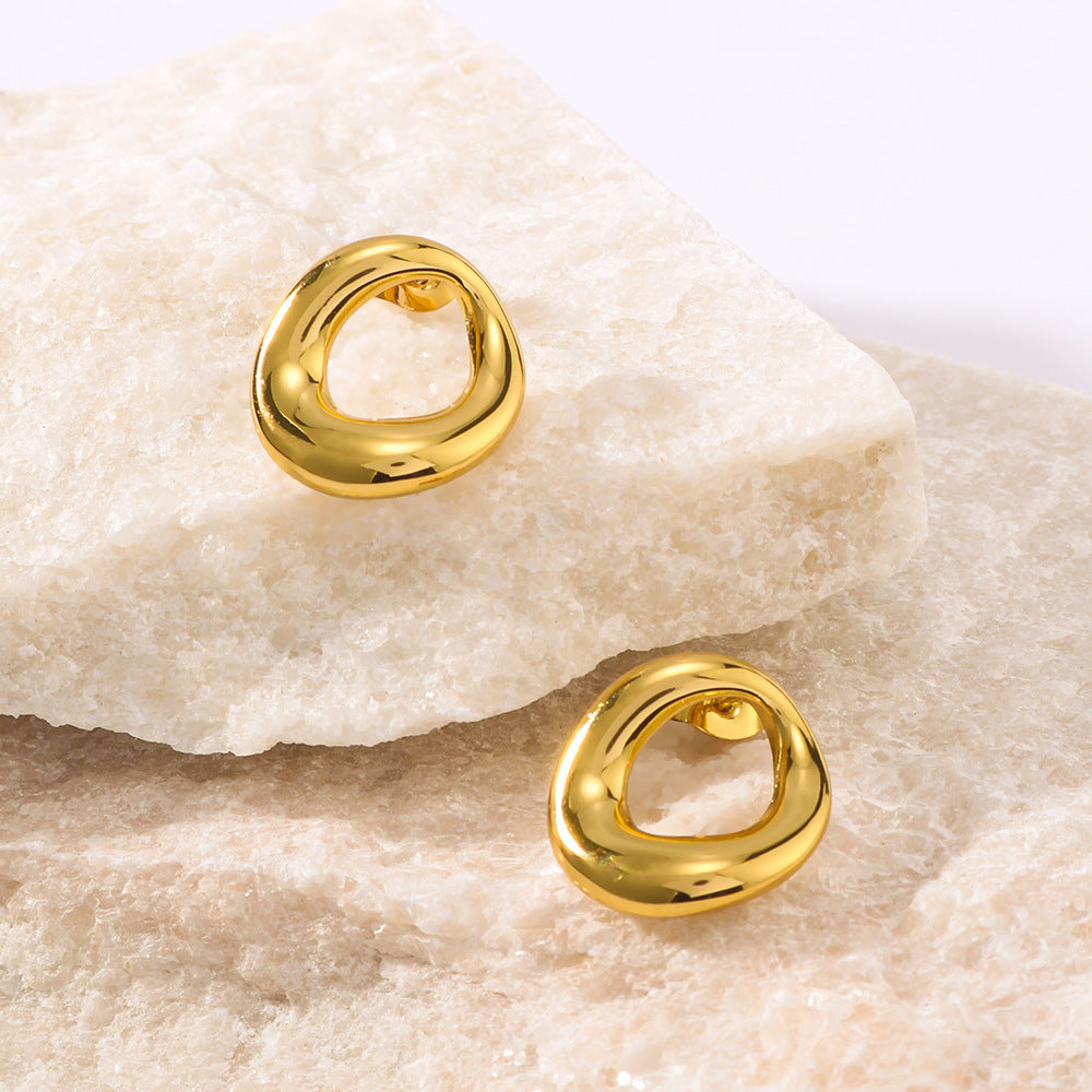 Minimalist Round Stainless Steel Gold-Plated Earrings for Women with Vacuum Electroplating Finish