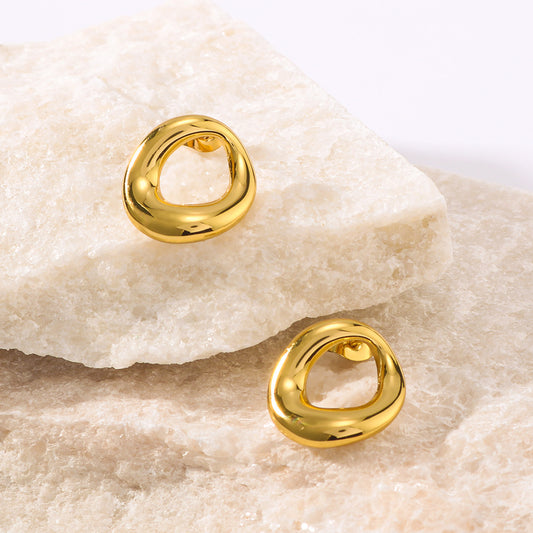 Pendientes Minimalistas Redondos de Acero Inoxidable con Baño de Oro para Mujer con Acabado de Galvanoplastia al Vacío