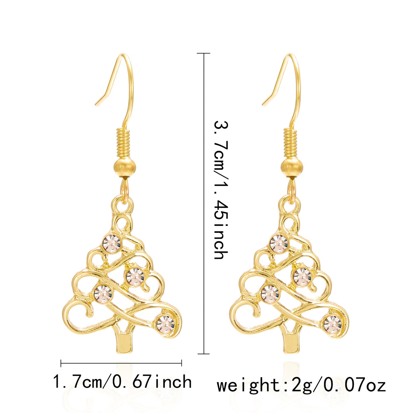 Pendientes minimalistas de árbol de Navidad con pedrería calada para mujer, joyería de moda para las fiestas