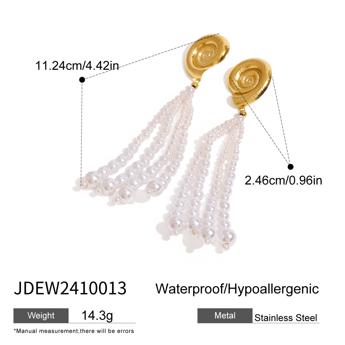 Orecchini a Nappa con Perle, Geometrici, in Acciaio Inossidabile, Placcati Oro 18K da Donna