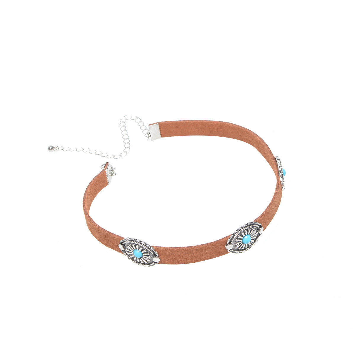 Collana Girocollo Bohemien Vintage da Donna in Pelle Sintetica Geometrica con Pendente in Lega a Fantasia