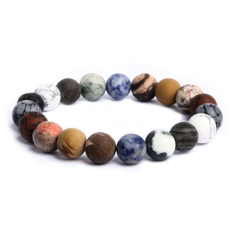 Unisex Geometric Round Gemstone Beaded Bracelet Solar System Planet Design Handmade Jewelry