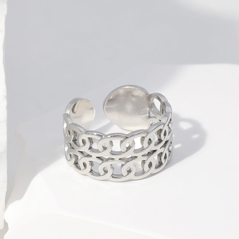 Vintage Geometric Stainless Steel Open Ring with Plating Finish for Men and Women