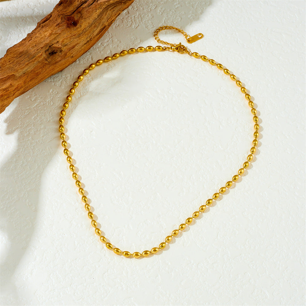 Punk Minimalist Gold Plated Stainless Steel Geometric Oval Ball Chain Necklace for Women