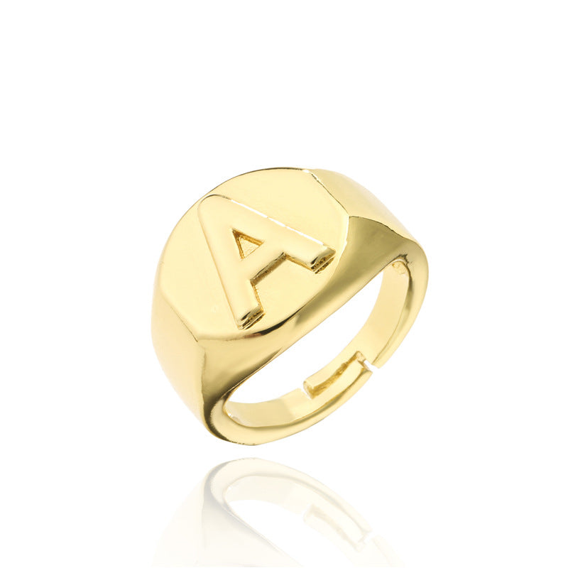 18K Gold Plated Brass Letter Open Ring for Women Adjustable