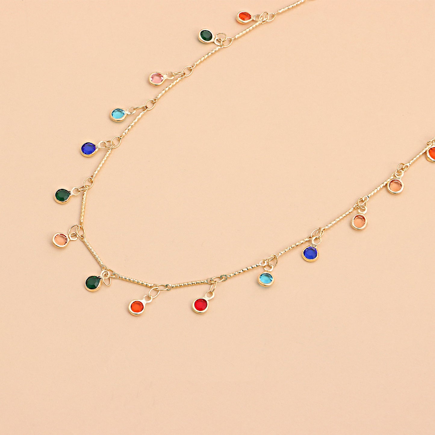 Geometric Crystal Accent Colorful Pendant Necklace for Women in Alloy with Bamboo Chain
