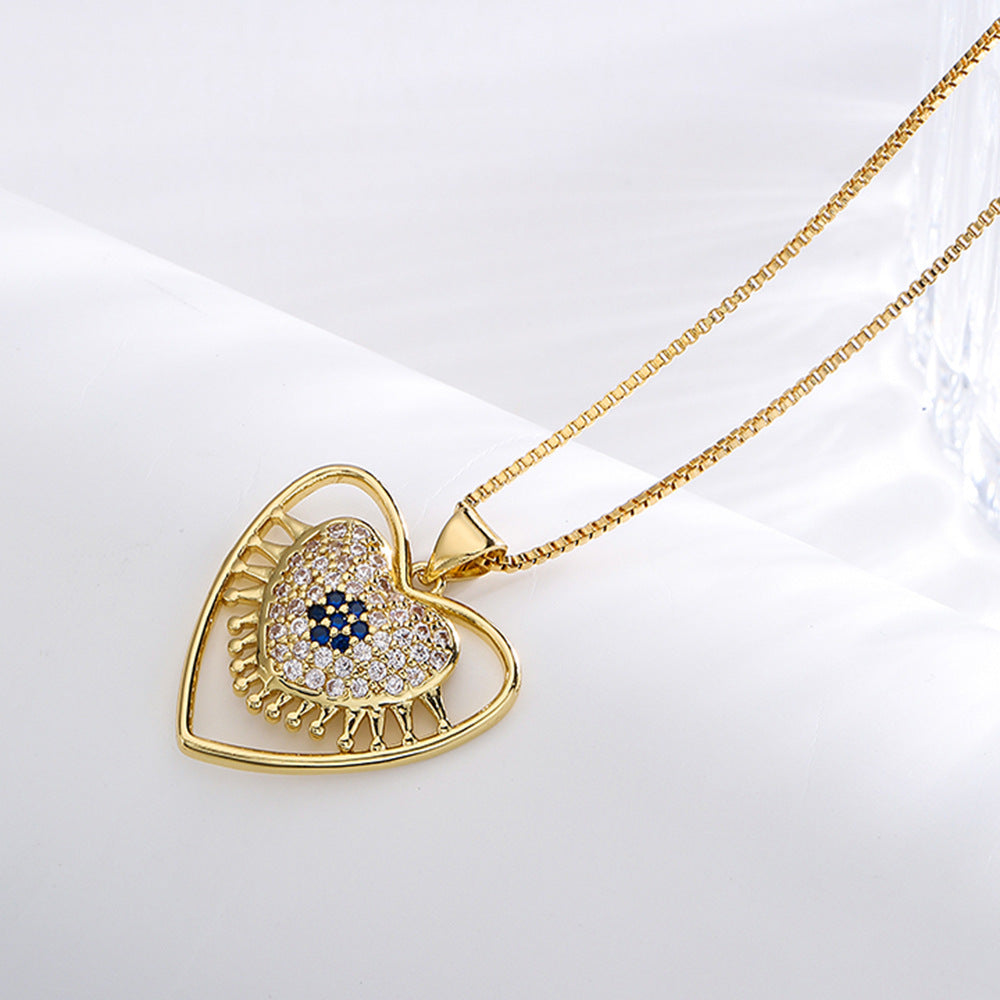 Geometric Pendant Necklace for Women with Copper Base Plated in 18K Gold and Zircon Eye Detail