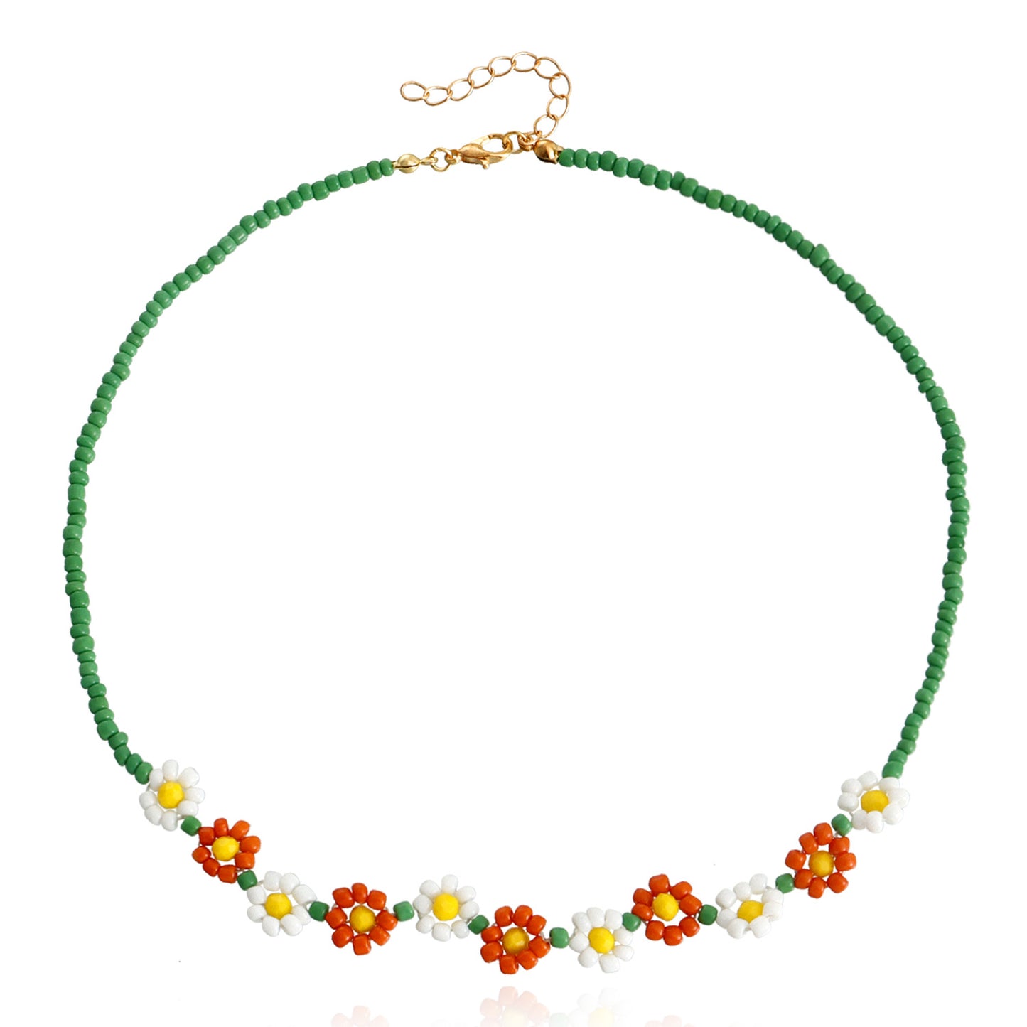 Bohemian Daisy Beaded Necklace with Geometric Pendant in Alloy with Electroplating for Women