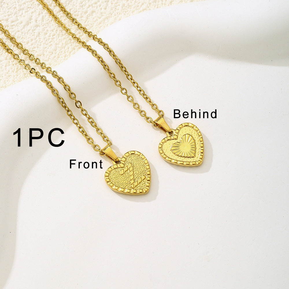 Elegante collana con ciondolo a forma di cuore in acciaio inossidabile con lettera, per donna, finitura placcata, stile catena O