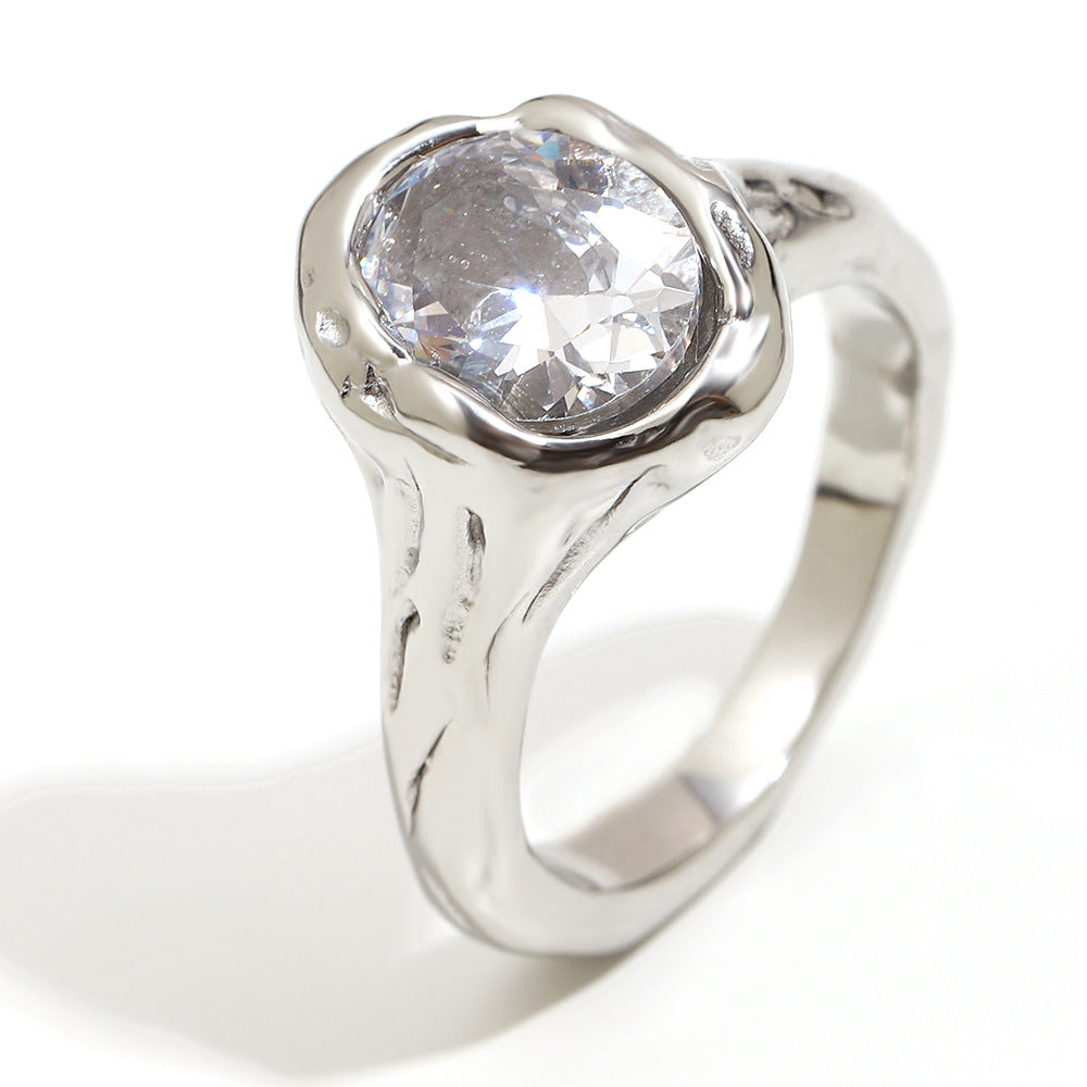 Anello Minimalista Geometrico da Donna in Acciaio Inossidabile con Placcatura in Oro 18K e Zirconia Cubica
