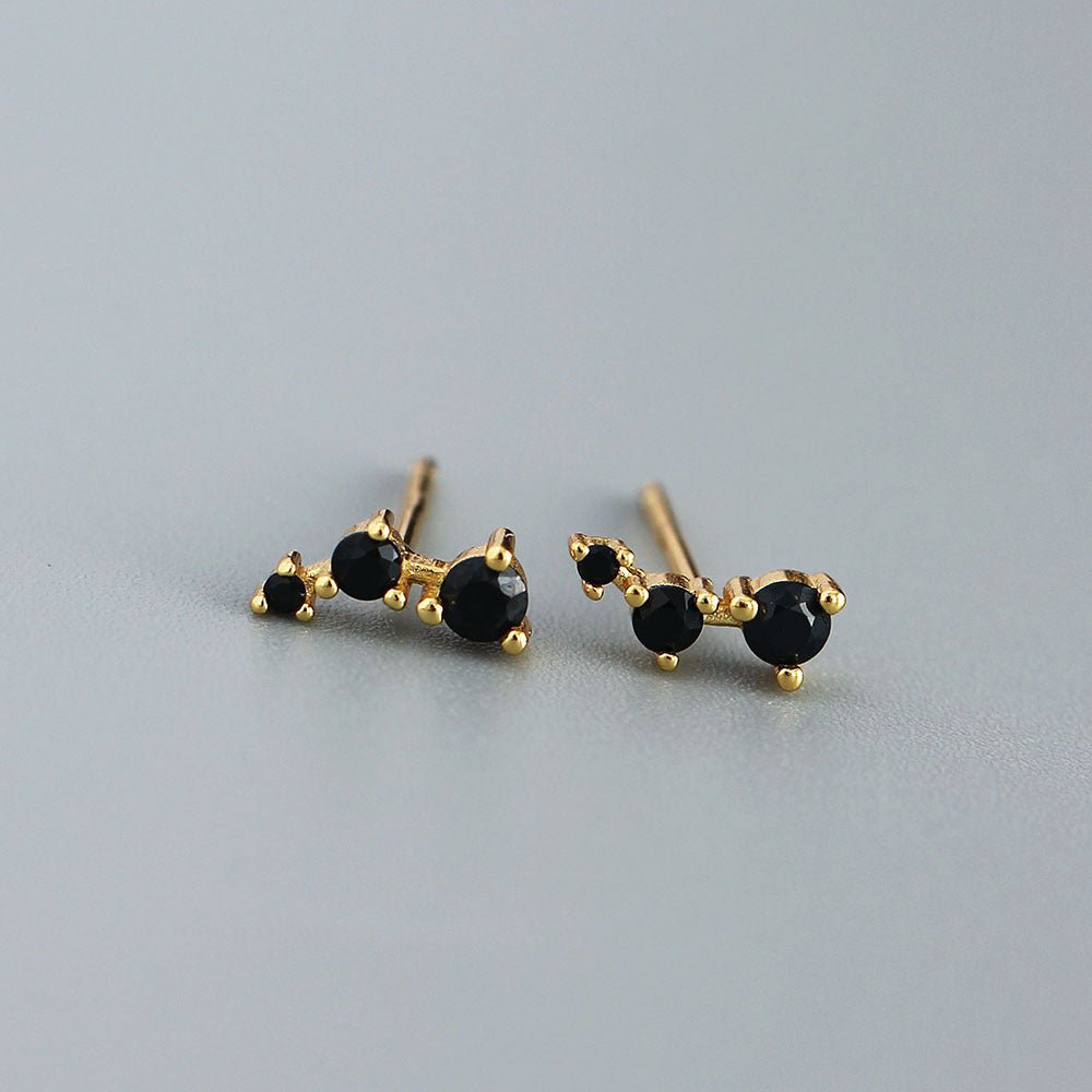 Minimalist Geometric S925 Sterling Silver Stud Earrings with Rhinestone Inlay for Women