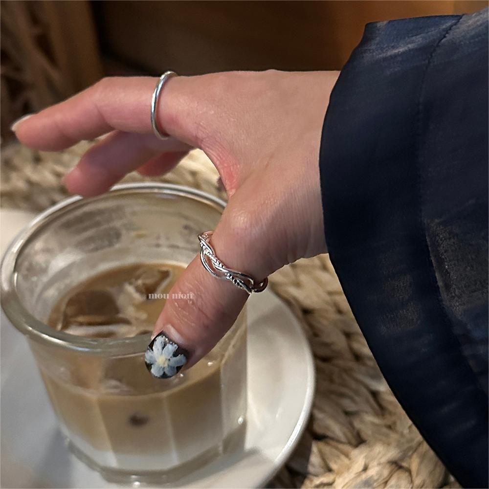 Minimalist Sweet 925 Sterling Silver Heart Geometric Line Open Ring for Women