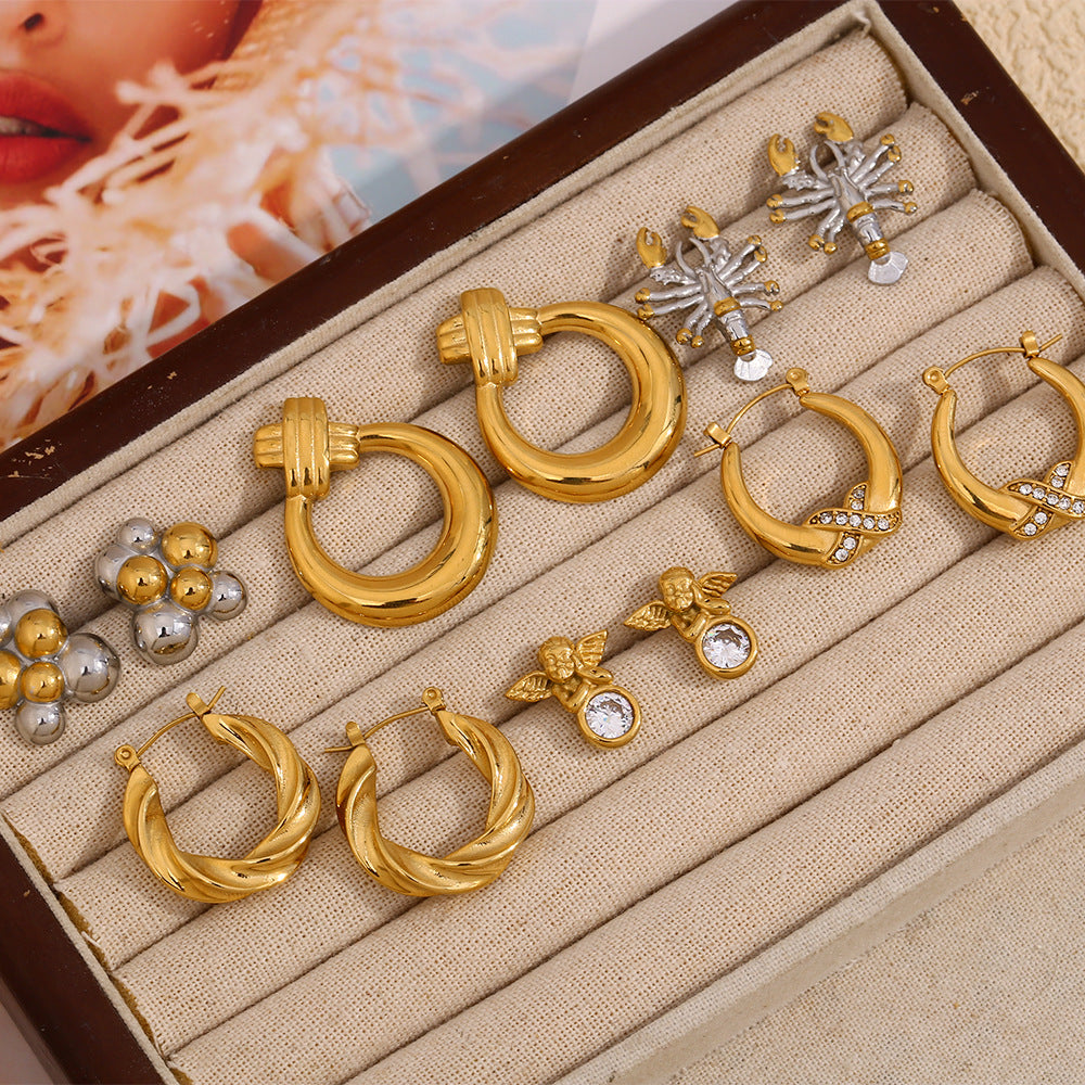 Orecchini a Cerchio a Forma di Aragosta Geometrica in Acciaio Inossidabile con Placcatura in Oro 18K da Donna