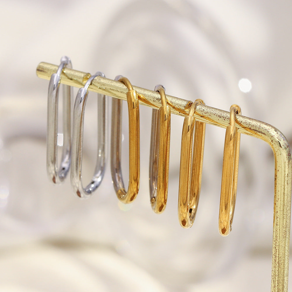 Orecchini a clip geometrici minimalisti in acciaio inossidabile placcati oro 18 carati da donna