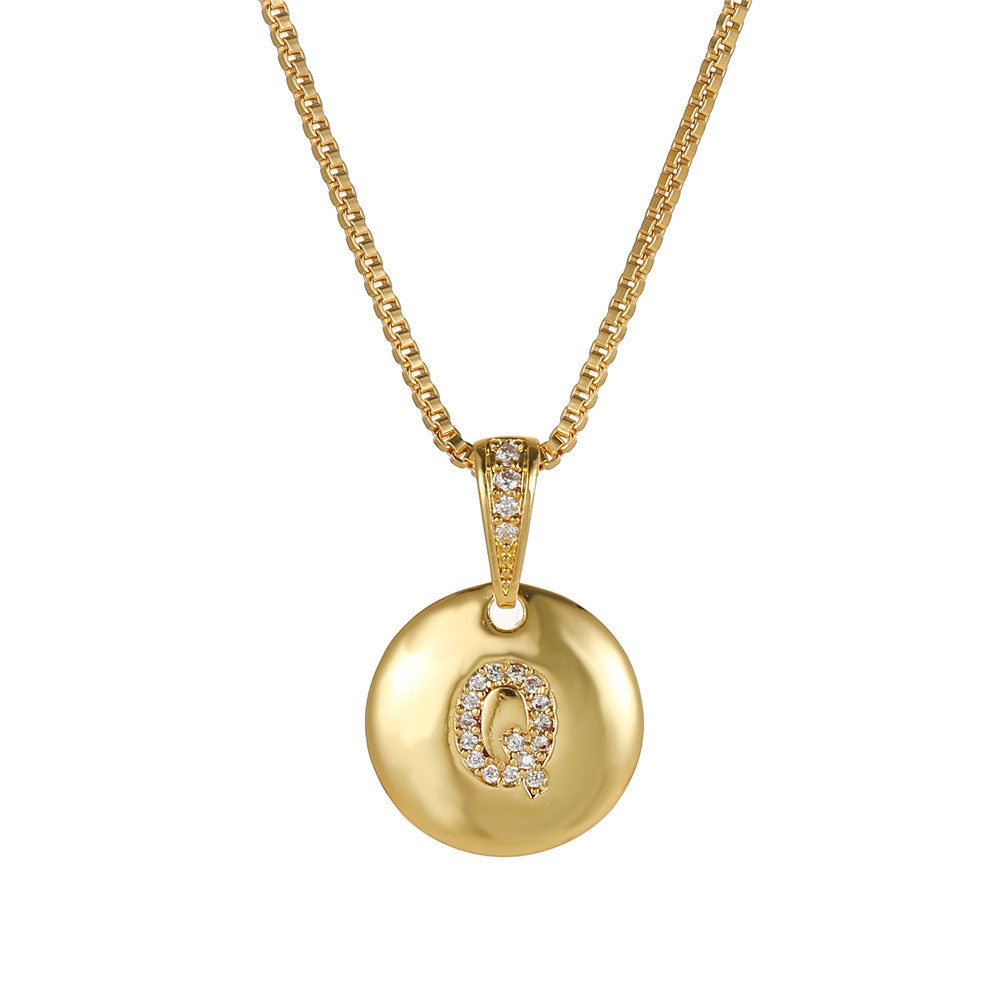Vintage Sweet Geometric Letter Brass Inlay Cubic Zirconia Necklace Box Chain for Women