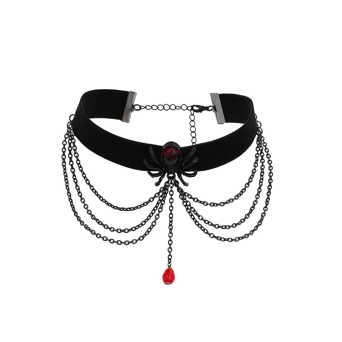 Collana girocollo gotica con ragno dolce e audace, catena con gocce di sangue e nappe per donna