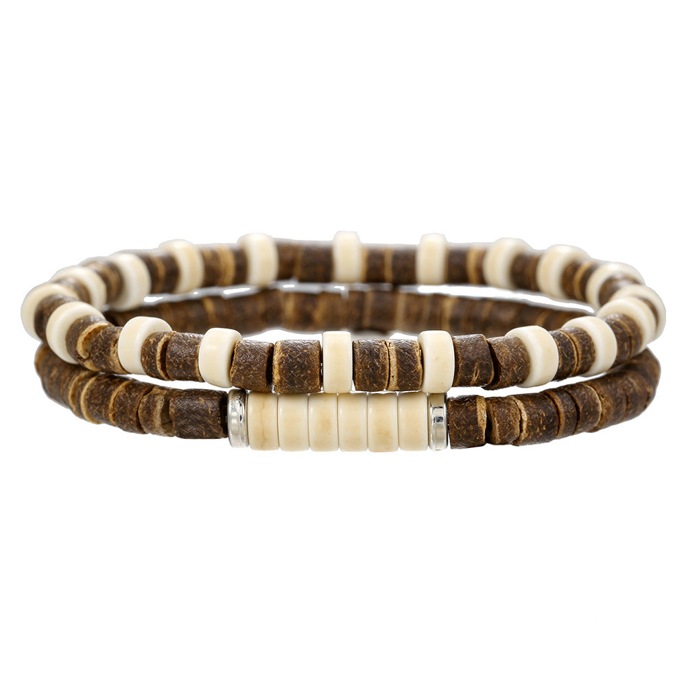 Hip-hop Punk Vintage Geometric Round Coconut Shell Handmade Bracelet Set for Unisex