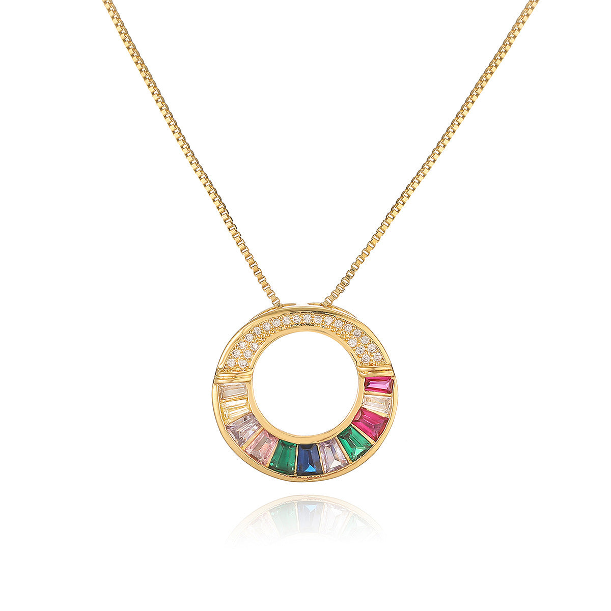 Minimalist Luxe Hollow Circle Pendant Necklace for Women Made of Brass with 18K Gold Plating and Zircon Inlay