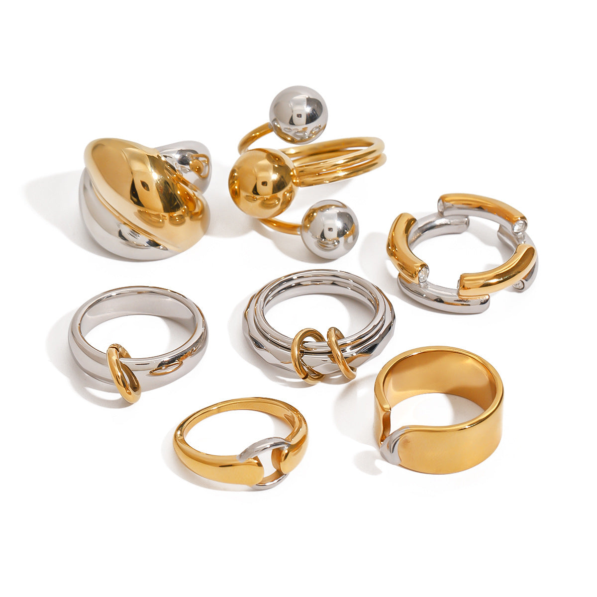 Anello geometrico minimalista in acciaio inossidabile con finitura galvanica per donna