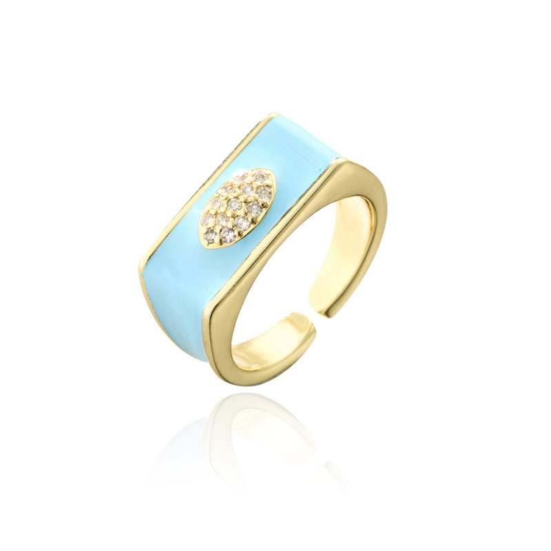Geometric Drip Oil Gold Plated Brass Ring with Cubic Zirconia for Women