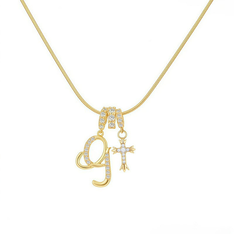 Sweet 22K Gold Plated Letter Titanium Steel Pendant Brass Cable Chain Necklace Unisex
