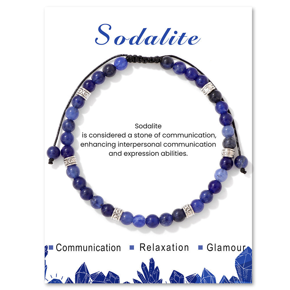 Vintage Minimalist Round Lapis Lazuli Amethyst Beaded Bracelet Unisex Woven Rope Jewelry