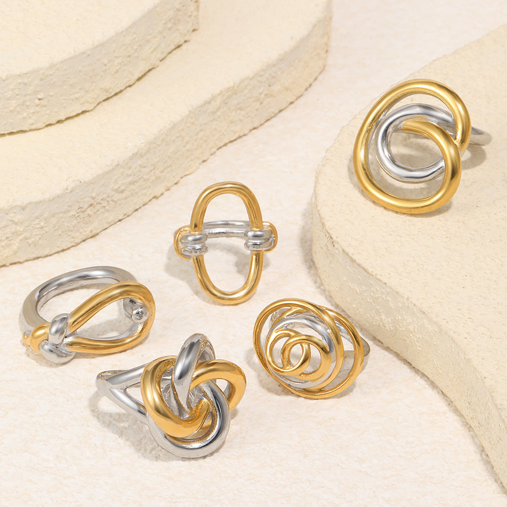 Minimalist Elegant Geometric Knot 18K Gold Plated Stainless Steel Ring for Women