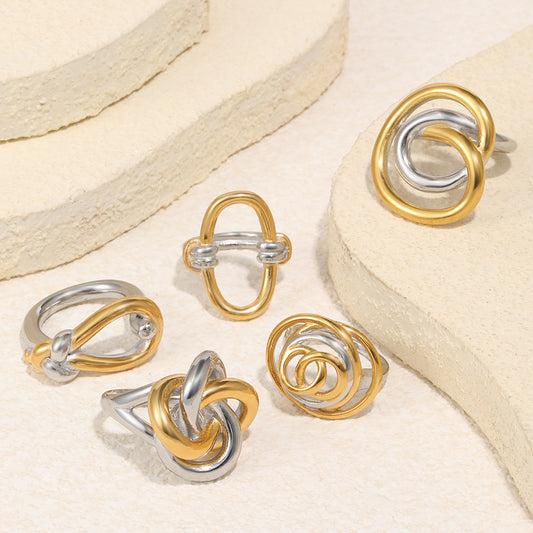 Minimalist Elegant Geometric Knot 18K Gold Plated Stainless Steel Ring for Women